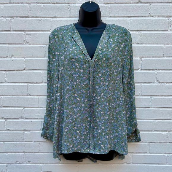 bobeau Tops - Bobeau Floral Green & Blue Hi Lo Blouse, SZ M NWOT